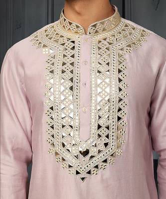 Lilac Pure Chanderi Emb. Kurta With Off White Chudidar 3