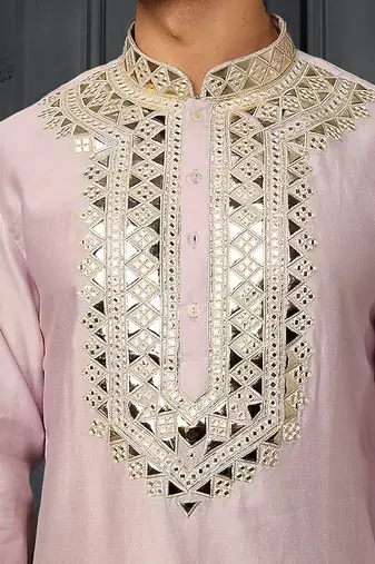 Lilac Pure Chanderi Emb. Kurta With Off White Chudidar