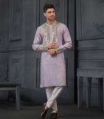 Lilac Pure Chanderi Emb. Kurta With Off White Chudidar