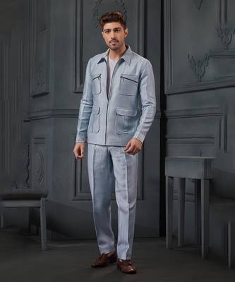 Herringbone Silk Blend Jacket With Trouser 1