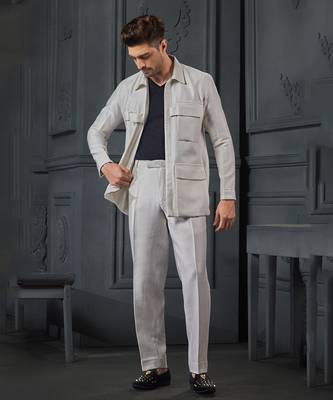 Herringbone Silk Blend Jacket With Trouser 1