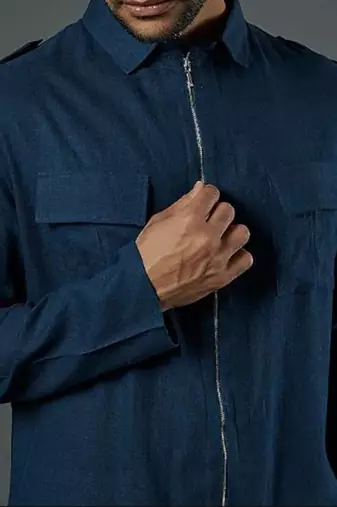 Teal Front Open Pathani With Patiyala