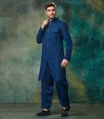 Teal Front Open Pathani With Patiyala