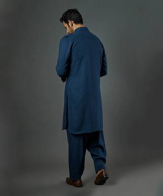 Teal Front Open Pathani With Patiyala 3