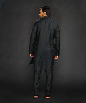 Silk Cotton Kurta With Slim Pant. Embroidery On Collar & Placket 2
