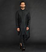 Silk Cotton Kurta With Slim Pant. Embroidery On Collar & Placket