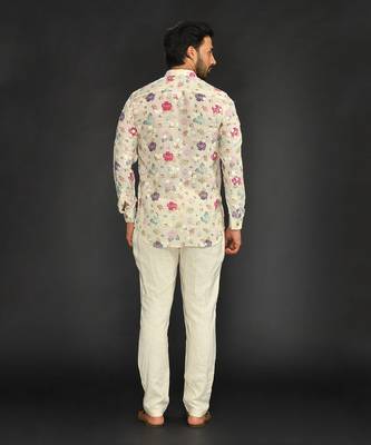 Linen Printed And Machine Embroidered Short Kurta With Slim Pant 2
