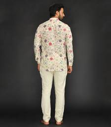 Linen Printed And Machine Embroidered Short Kurta With Slim Pant