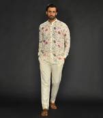 Linen Printed And Machine Embroidered Short Kurta With Slim Pant