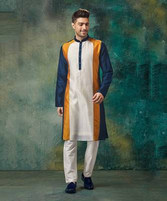 Color Blocking Kurta With Texture And Churidar 1