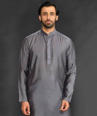 Silk Cotton Kurta With Slim Pant. Embroidery On Collar & Placket 3