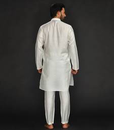 Silk Cotton Kurta With Slim Pant. Embroidery On Collar & Placket