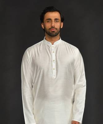 Silk Cotton Kurta With Slim Pant. Embroidery On Collar & Placket 3