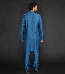 Silk Cotton Kurta With Slim Pant. Embroidery On Collar & Placket