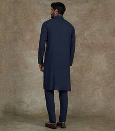 Blue Kurta With Machine Embroidery On Collar And Placket Paired With Pant