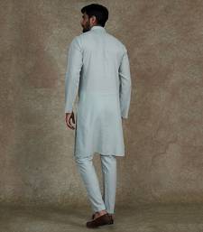 Lt. Blue Kurta With Machine Embroidery On Collar And Placket Paired With Pant