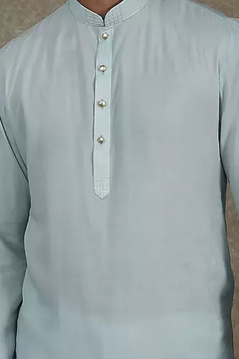 Lt. Blue Kurta With Machine Embroidery On Collar And Placket Paired With Pant