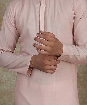 Baby Pink Kurta With Machine Embroidery On Collar And Placket Paired With Pant 2