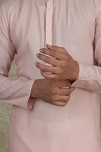 Baby Pink Kurta With Machine Embroidery On Collar And Placket Paired With Pant