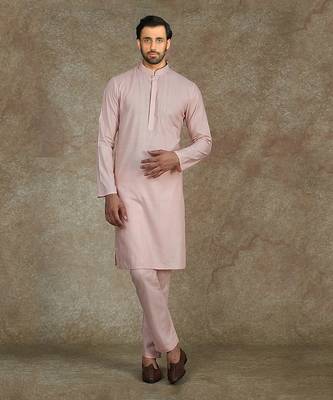 Baby Pink Kurta With Machine Embroidery On Collar And Placket Paired With Pant 1