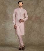 Baby Pink Kurta With Machine Embroidery On Collar And Placket Paired With Pant