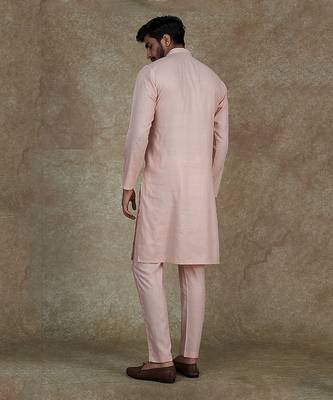 Baby Pink Kurta With Machine Embroidery On Collar And Placket Paired With Pant 3