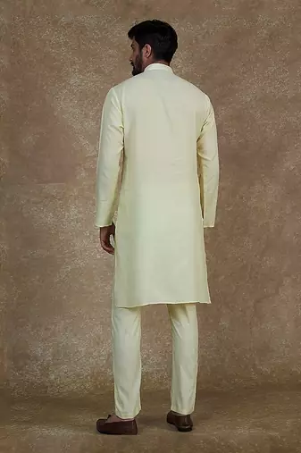 Sea Green Kurta With Machine Embroidery On Collar And Placket Paired With Pant