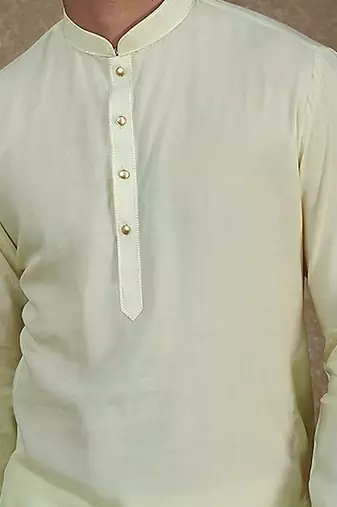 Sea Green Kurta With Machine Embroidery On Collar And Placket Paired With Pant