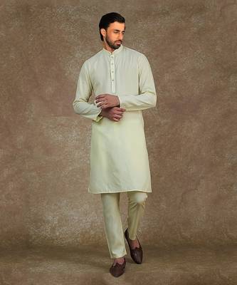 Sea Green Kurta With Machine Embroidery On Collar And Placket Paired With Pant 1