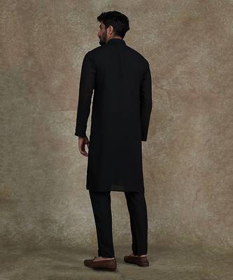 Black Kurta With Machine Embroidery On Collar And Placket Paired With Pant 2