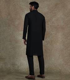 Black Kurta With Machine Embroidery On Collar And Placket Paired With Pant