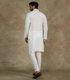 White Kurta With Machine Embroidery On Collar And Placket Paired With Pant