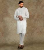 White Kurta With Machine Embroidery On Collar And Placket Paired With Pant