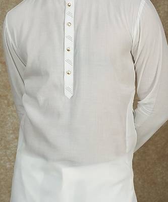 White Kurta With Machine Embroidery On Collar And Placket Paired With Pant 3