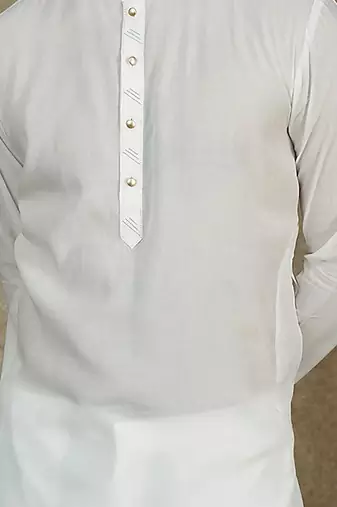 White Kurta With Machine Embroidery On Collar And Placket Paired With Pant