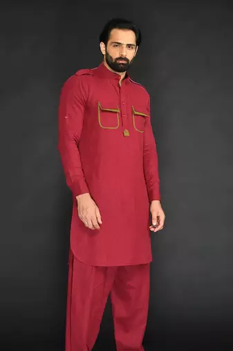 Pathani With Patiyala. Patchwork On Pocket