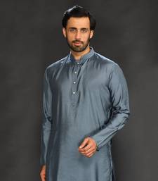 Silk Cotton Kurta With Slim Pant. Embroidery On Collar & Placket