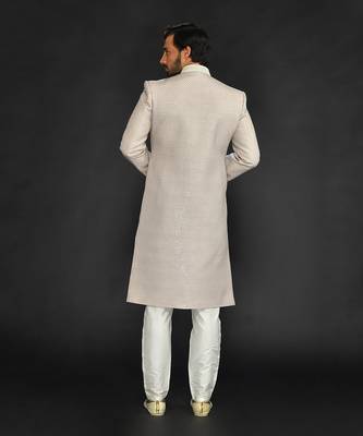 Beige Mirror Textured Sherwani With Churidar 2