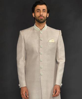 Beige Mirror Textured Sherwani With Churidar 4