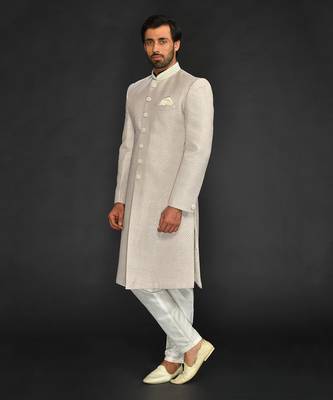 Beige Mirror Textured Sherwani With Churidar 5
