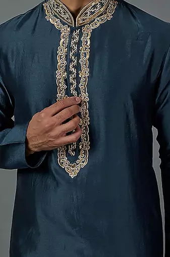 Chanderi Kurta With Hand And Machine Embroidery