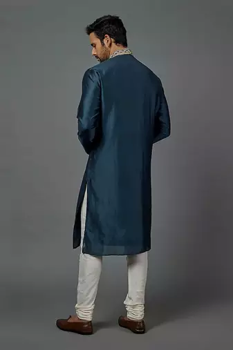 Chanderi Kurta With Hand And Machine Embroidery