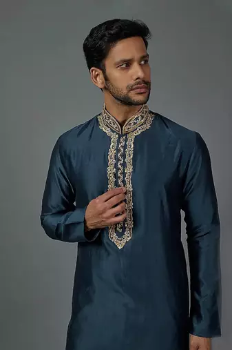 Chanderi Kurta With Hand And Machine Embroidery