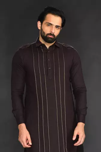 Pathani With Texturing On Front Panel And Pant