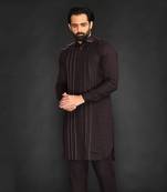 Pathani With Texturing On Front Panel And Pant