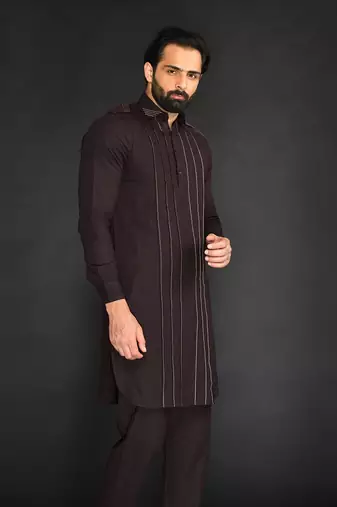 Pathani With Texturing On Front Panel And Pant
