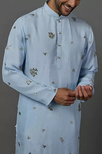 Hand Embroidered Organza Fabric Kurta With Churidar
