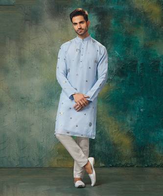 Hand Embroidered Organza Fabric Kurta With Churidar 1