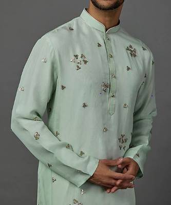 Hand Embroidered Organza Fabric Kurta With Churidar 2