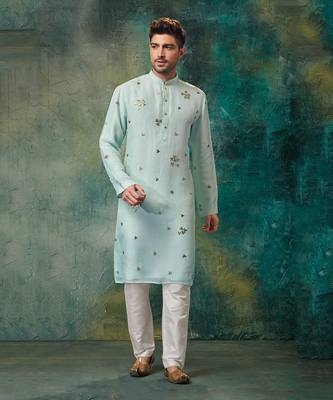 Hand Embroidered Organza Fabric Kurta With Churidar 1
